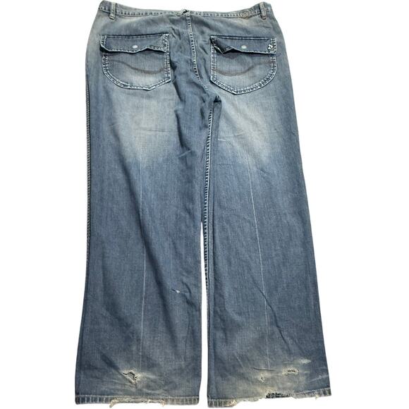 Y2K VTG Davoucci Jeans Wide Leg Baggy Skater Hip Hop Mens 44 x 33 (44 x 31) Blue - Picture 6 of 12